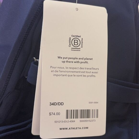 ATHLETA Solid Navy Blue Square Neck Bra Cup Side Rouched Takini Women's 34D/DD - Picture 5 of 9